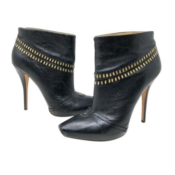 L.A.M.B. Shoes - L.a.m.b. Jaycee Black Leather Studded Stiletto Ankle Boots 8.5
